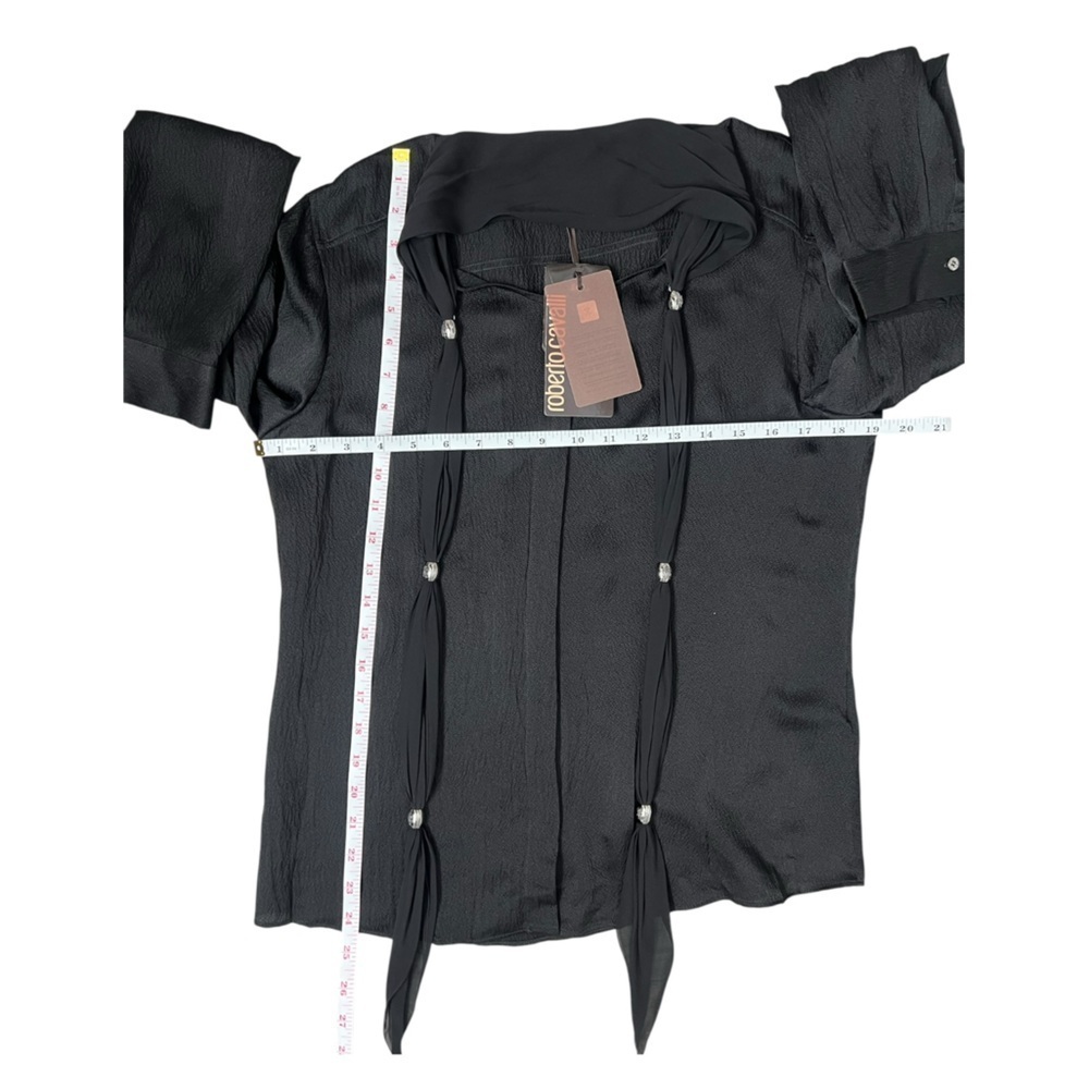 Roberto Cavalli Black Silk Blouse with Tie Detail - Picture 13 of 14